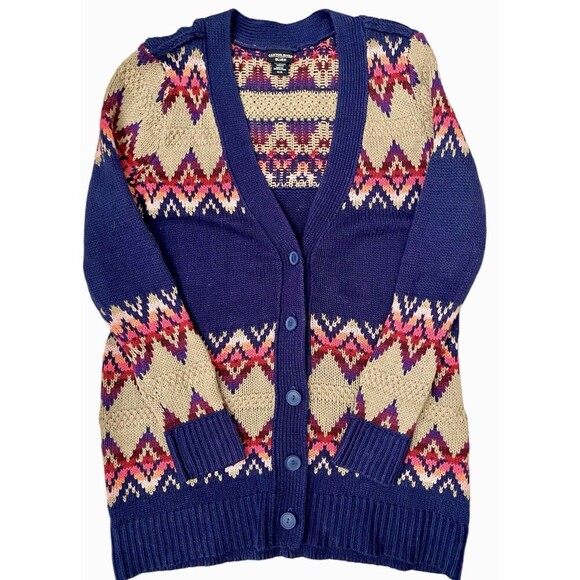 Canyon river Western Aztec Longer Blanket Cardigan Blue Brights, Cowgirl Boho XL - Picture 1 of 11